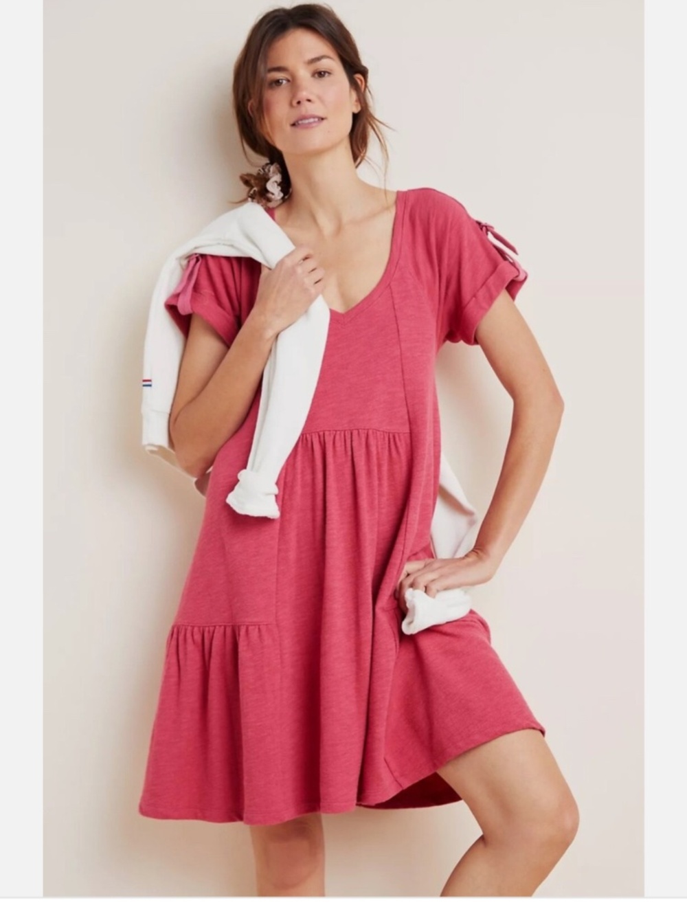 Anthropologie Saturday Sunday Dress S Kathie Short Flounced Blush Pink Loose Fit